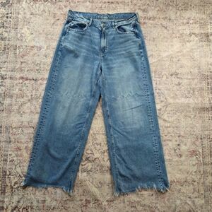 American Eagle High Rise Baggy Wide Leg Light Blue Jeans Sz 14 18"Waist